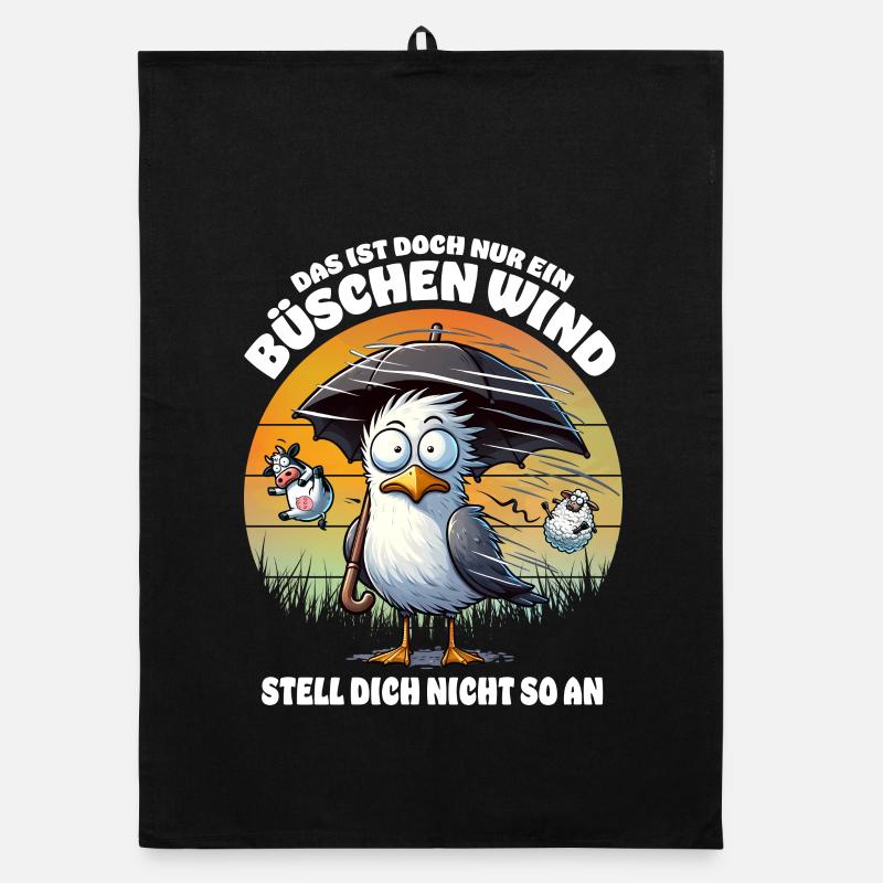Lustige Möwe im Sturm Lustiger Spruch Büschen Wind Organic Geschirrtuch