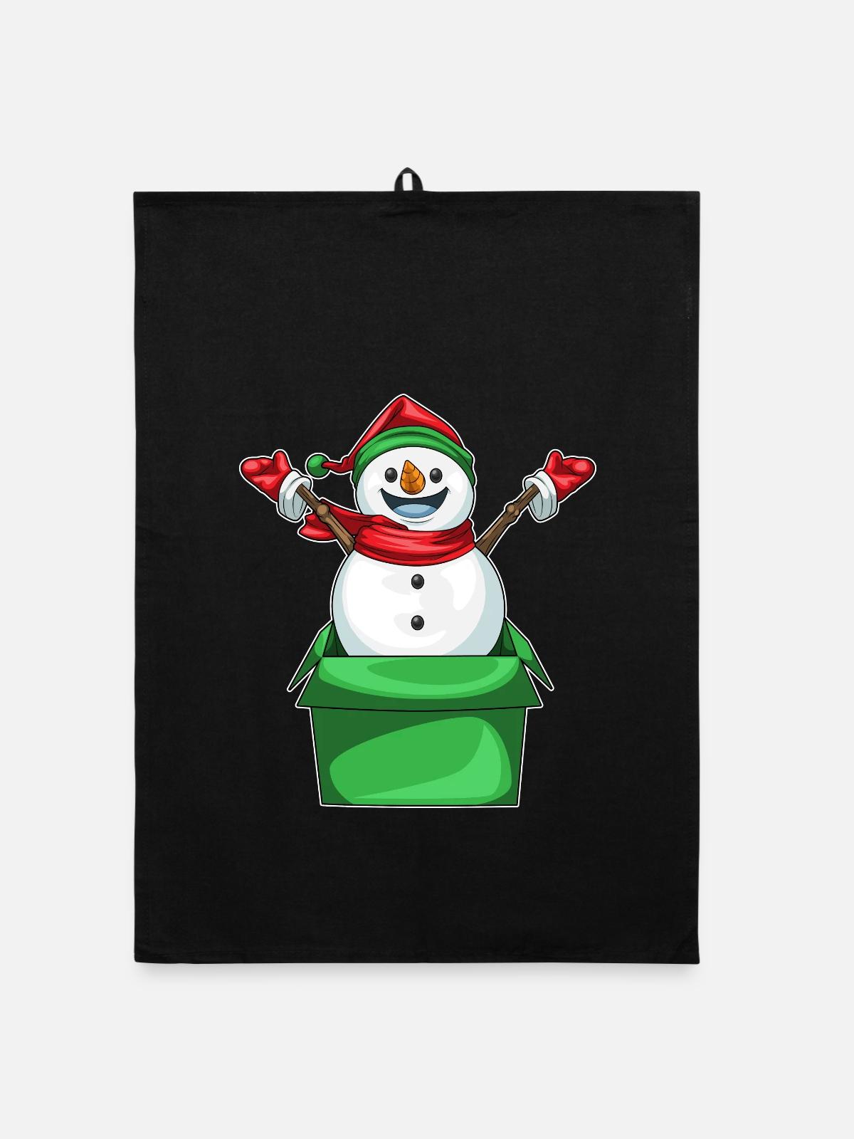 Schneemann Weihnachten Karton - Organic Geschirrtuch - Schwarz - Vorne