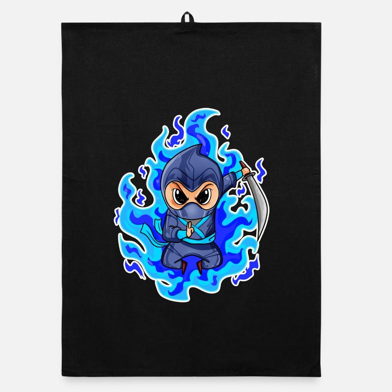 Ninja Motif Fire Blue Organic dish towel