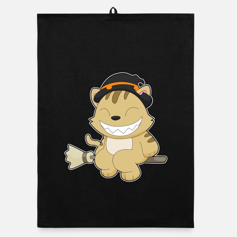 Cat Witch Broom Organic dish towel