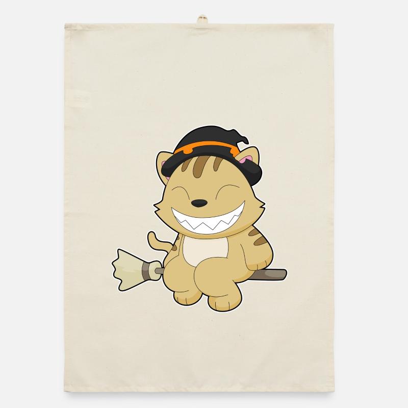 Cat Witch Broom Organic dish towel
