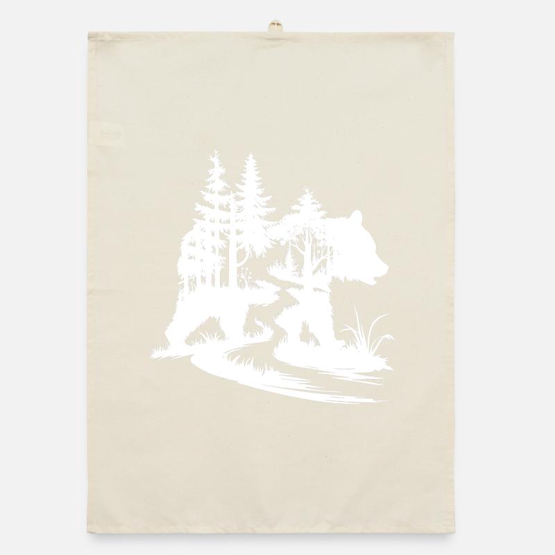 Bears Silhouette Forest Art Organic dish towel
