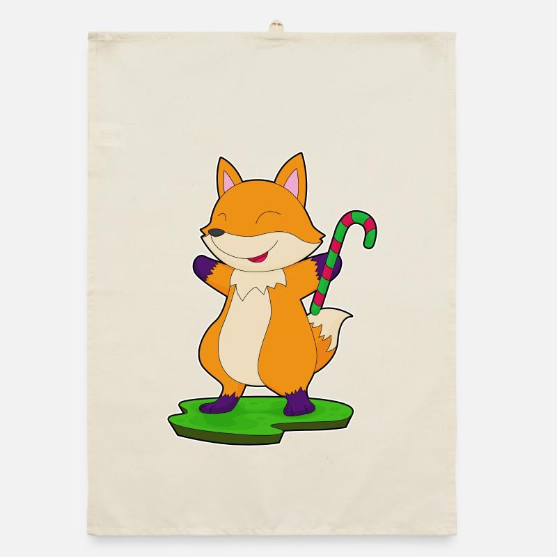 Fox candy cane Organic dish towel