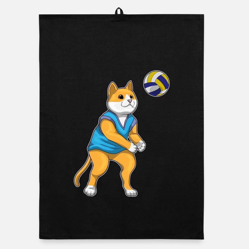 Chat Joueur de volley-ball Volley-ball - Torchon bio - noir