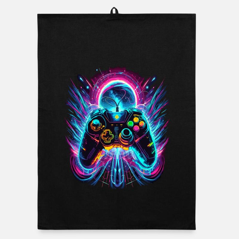 Vibrant Neonfarben Retro Gaming Controller Organic Geschirrtuch