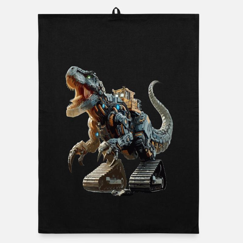 Bagger T-Rex Dinosaurier - Organic Geschirrtuch - Schwarz