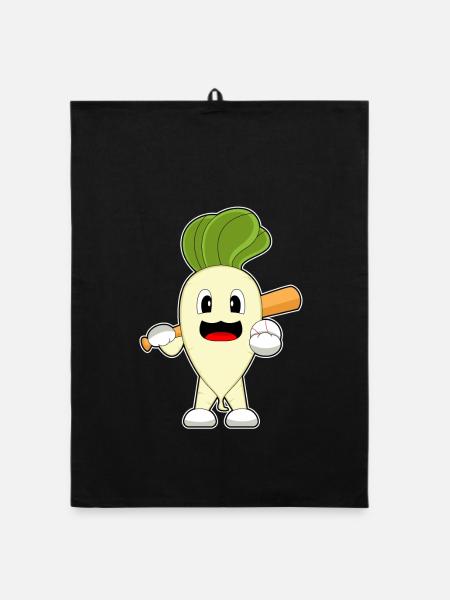 Radieschen Baseball Baseballschläger - Organic Geschirrtuch - Schwarz - Vorne