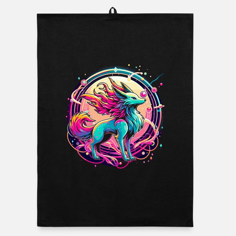 Psychedelic Fox Art Organic dish towel