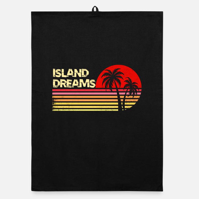 Island Dreams Vintage Sunset Palm Trees Retro Tee Organic dish towel