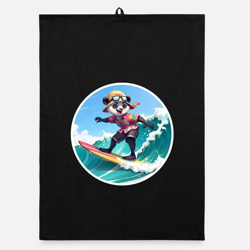 Panda Surfer im Hawaiihemd Organic Geschirrtuch