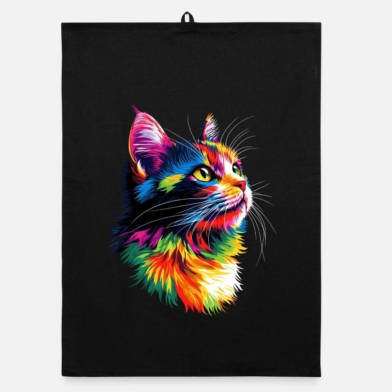 Chat coloré arc-en-ciel couleurs Popart chat maman chats Torchon bio