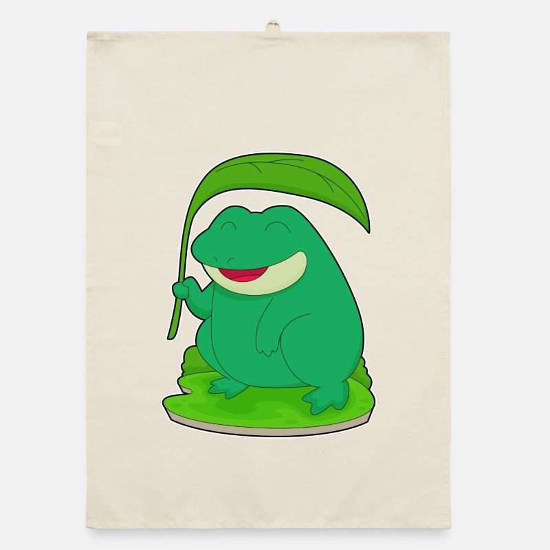 Frog with leaf as a parasol Organic dish towel