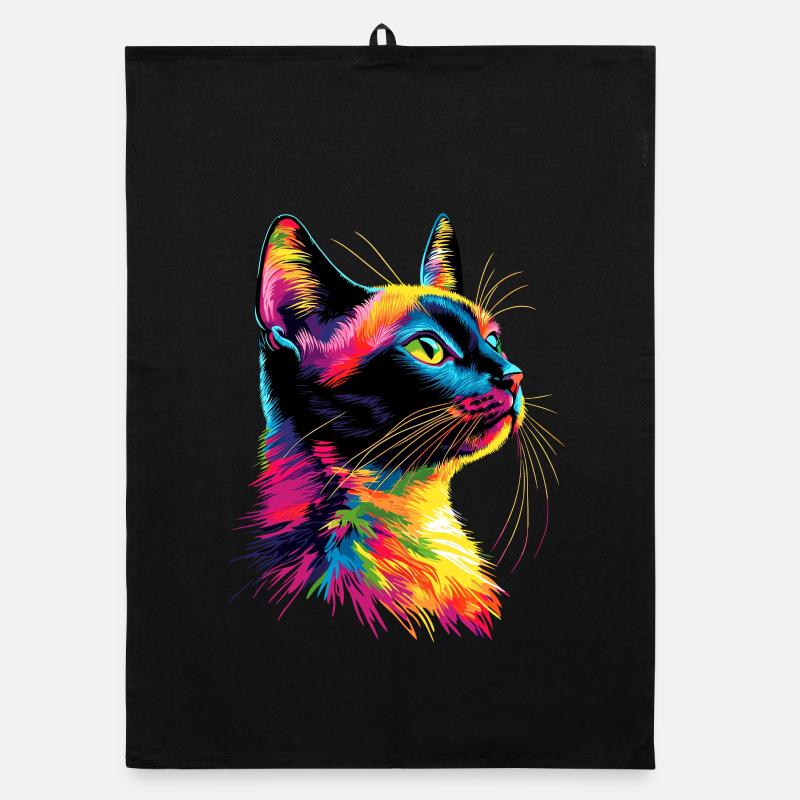 Chat coloré arc-en-ciel couleurs Popart chat maman chats Torchon bio