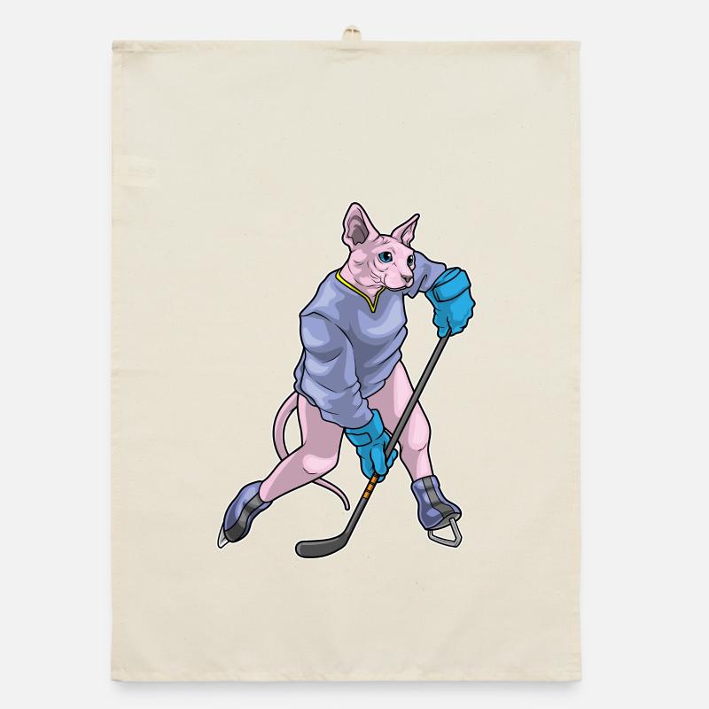 Sphynx Katze Eishockey Eishockeyschläger Organic Geschirrtuch