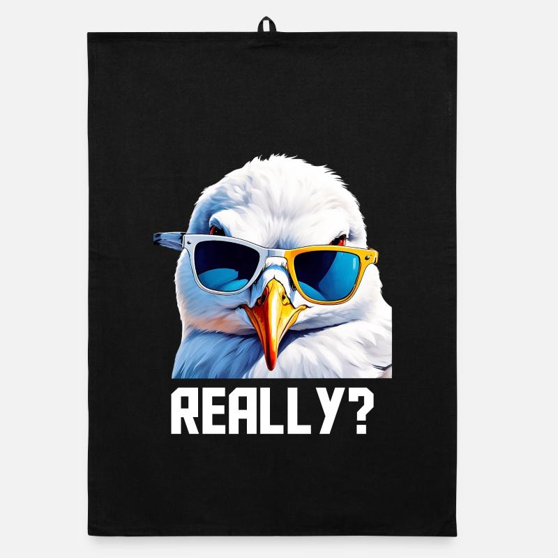 Really - Möwe mit Sonnebrille - Organic Geschirrtuch - Schwarz