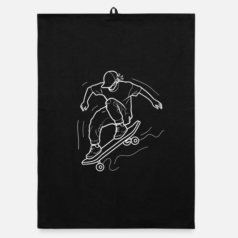 Skateboarding Junge Line Art Organic Geschirrtuch