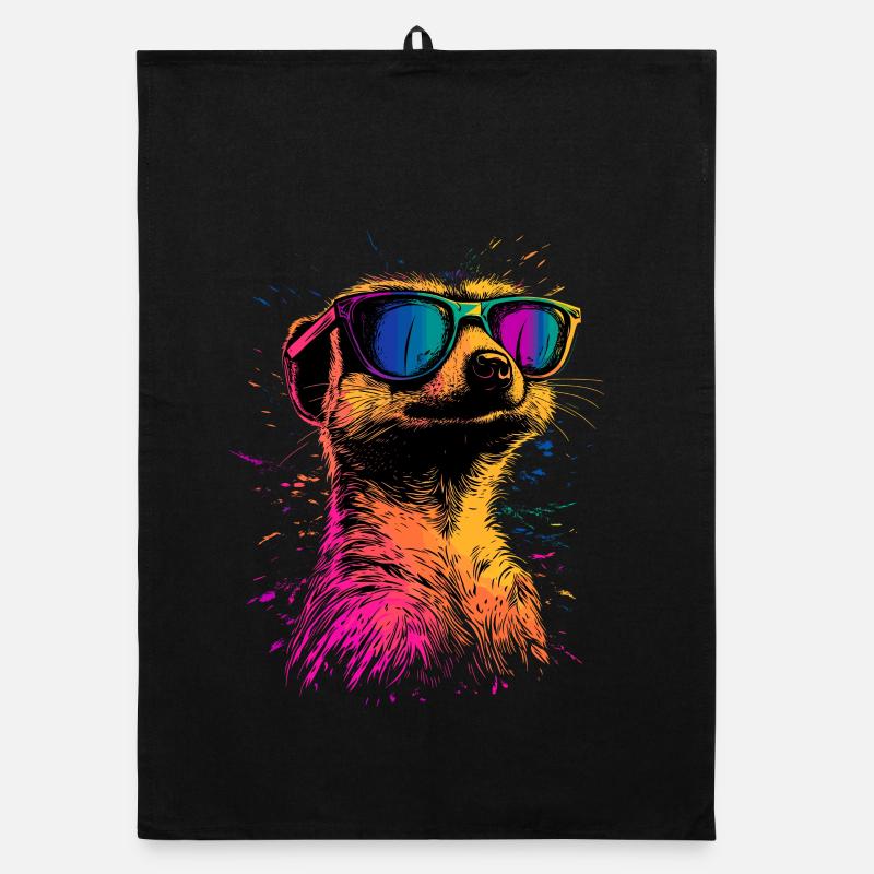 Erdmännchen Sonnenbrille Bunt Süßes Erdmännchen - Organic Geschirrtuch - Schwarz