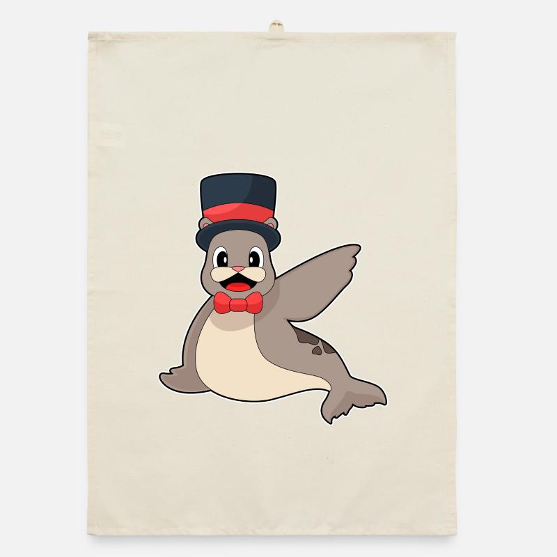 Phoque marié chapeau haut de forme mariage Torchon bio