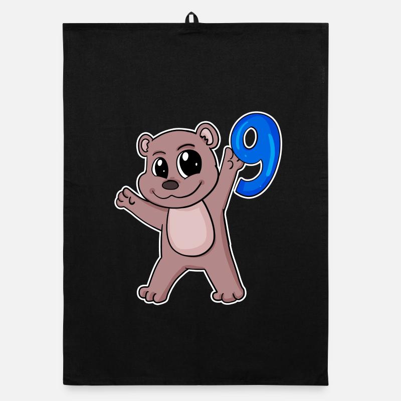9th Birthday Motif Bear - 9 Years Organic dish towel
