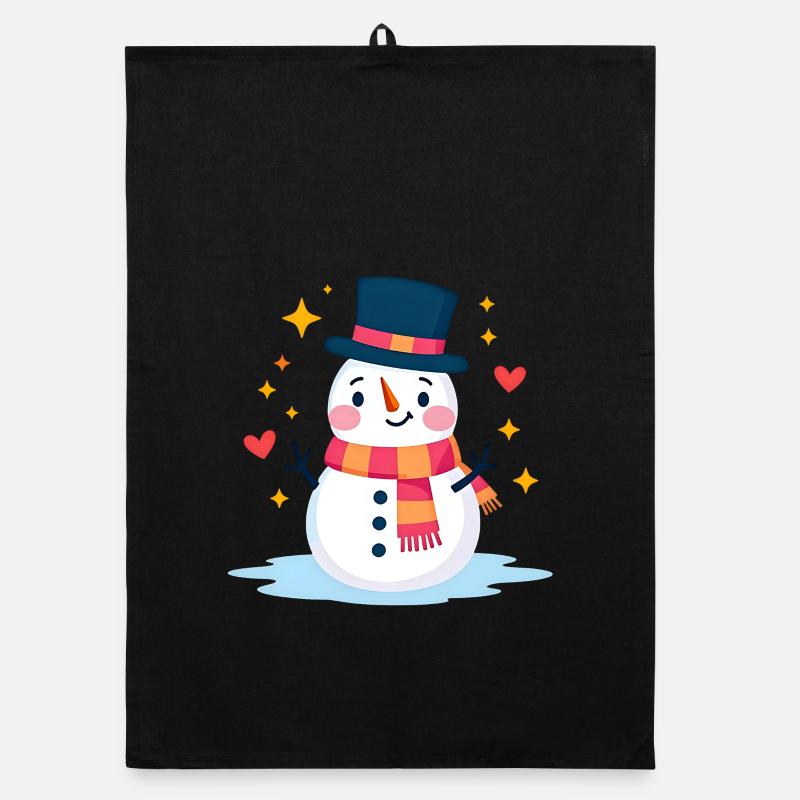 Cute Snowman with Top Hat Festive Christmas Cheer Organic dish towel