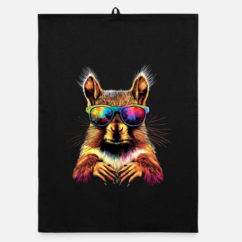 Eichhörnchen Kopfhörer Bunt Popart DJ Eichhörnchen - Organic Geschirrtuch - Schwarz