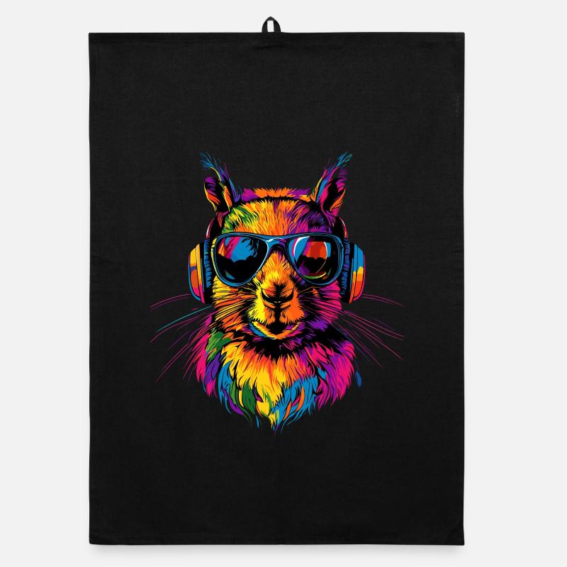 Squirrel Headphones Colorful Pop Art DJ Squirrel Organic dish towel