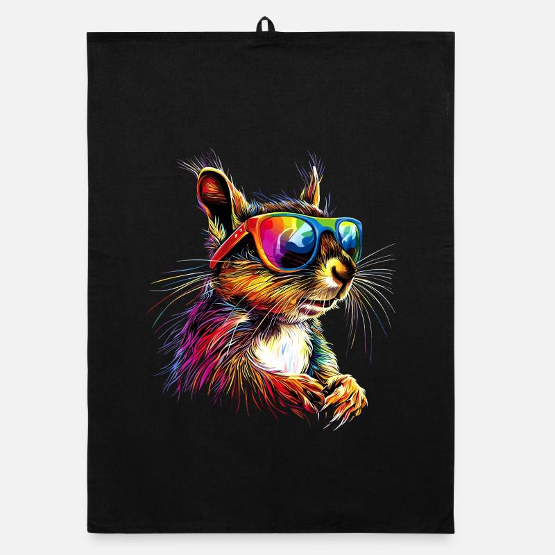 Squirrel Headphones Colorful Pop Art DJ Squirrel Organic dish towel