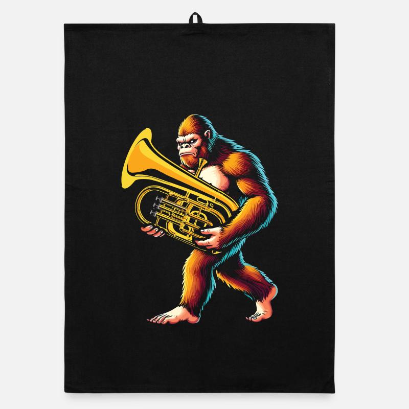 Yeti Gorilla with Euphonium Organic dish towel