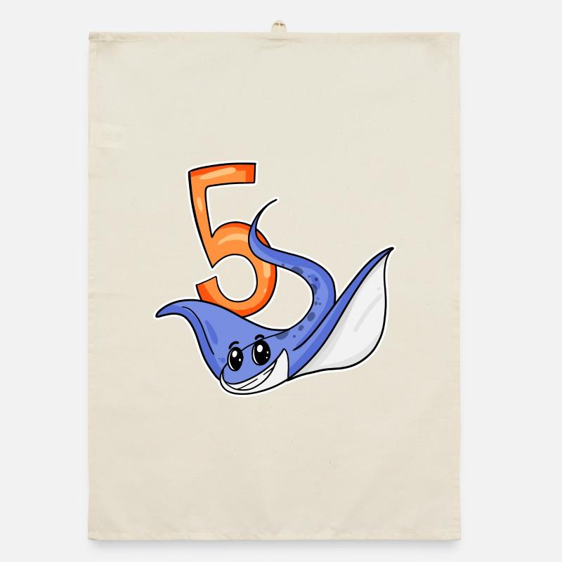 5e anniversaire Motif Stingray - 5 ans Torchon bio