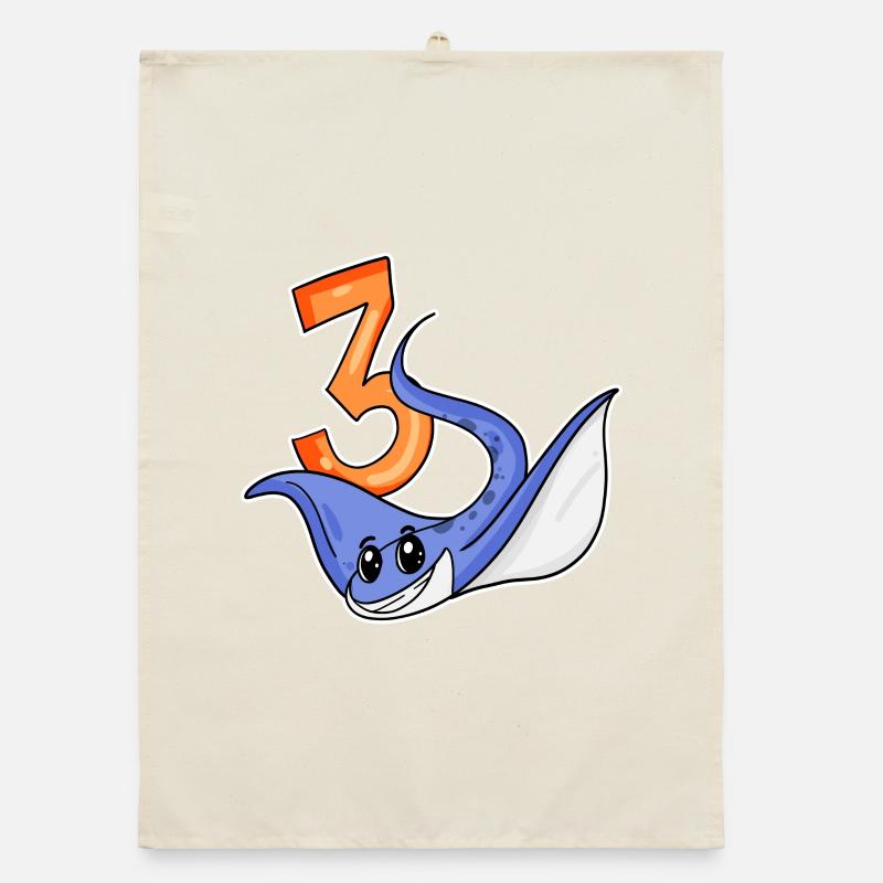 Trois 3 - Numéro 3 - Numéro 3 Anniversaire Torchon bio
