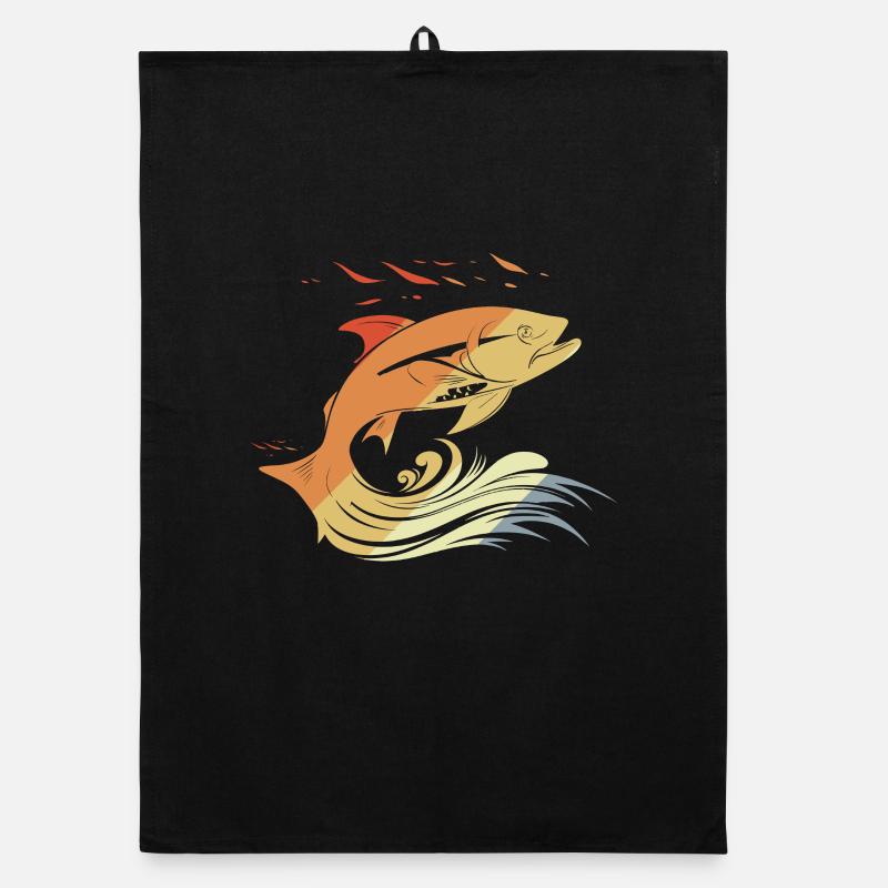 Fish Drawing Retro Style Organic dish towel