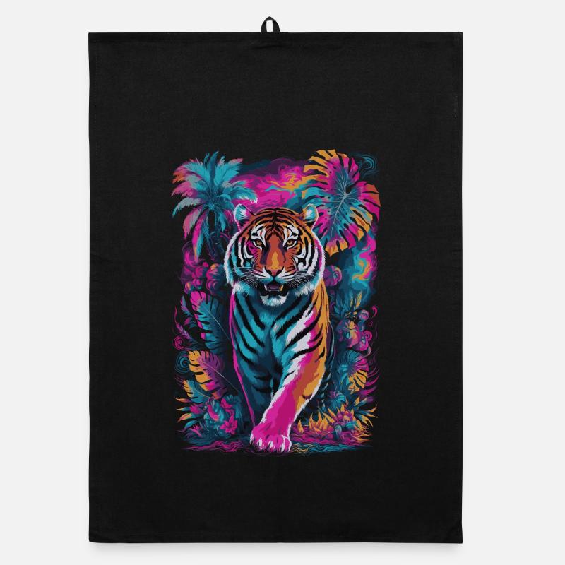 Psychedelischer Tiger im lebendigen Dschungel-Design Organic Geschirrtuch