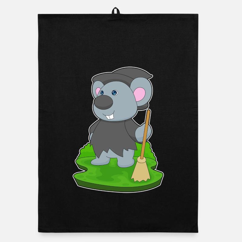 Mouse Witch Broom Organic dish towel
