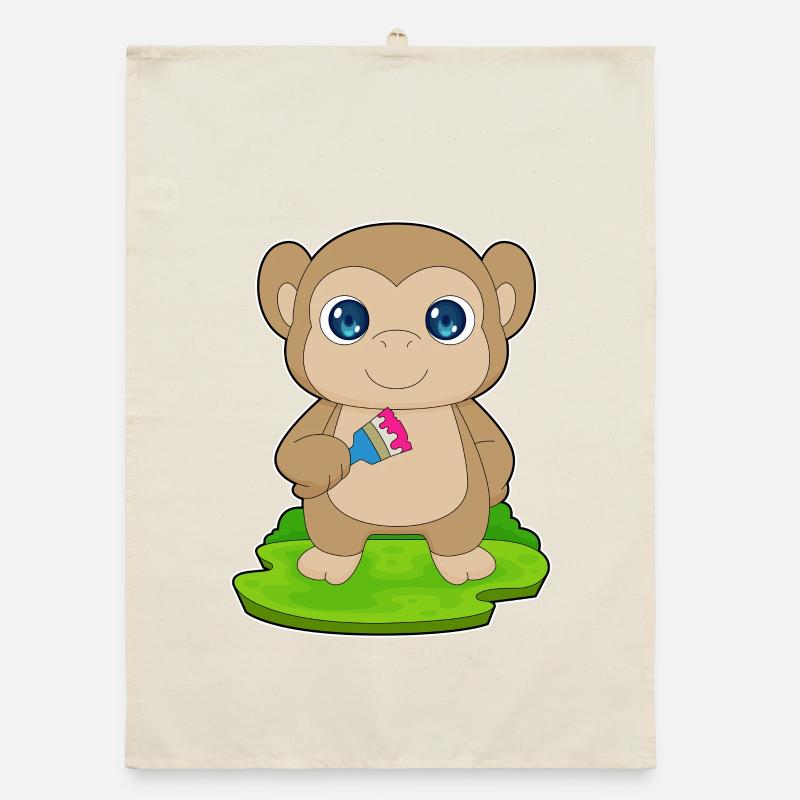 Monkey Painter Brush Painting Organic dish towel
