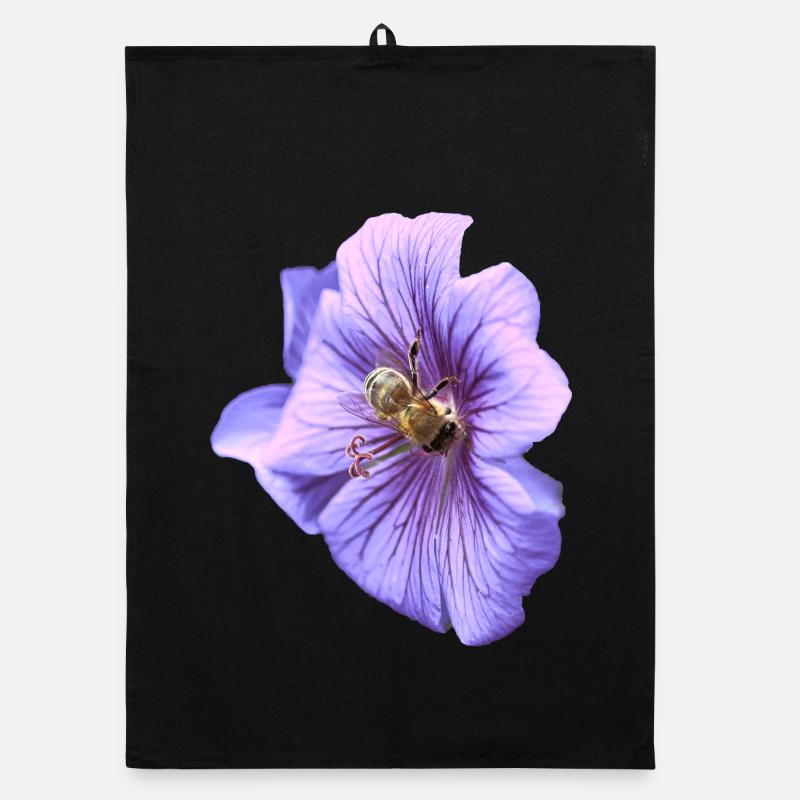 Violette Blüte mit Biene Organic Geschirrtuch