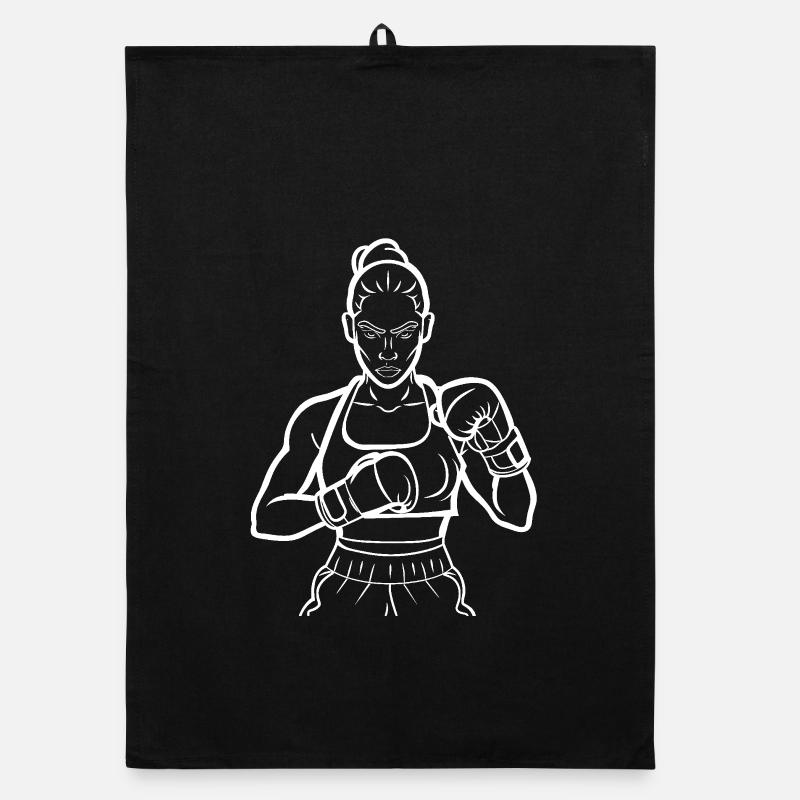 Dessin au trait de boxeuse féminine Torchon bio