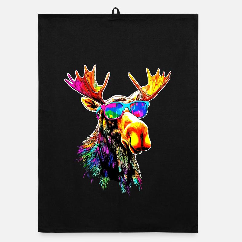 Elch Moose Elchbulle Geweih Hirsch Wilde Elche - Organic Geschirrtuch - Schwarz