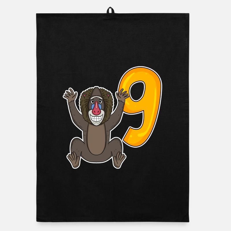 9th Birthday Motif Monkey - 9 Years Organic dish towel