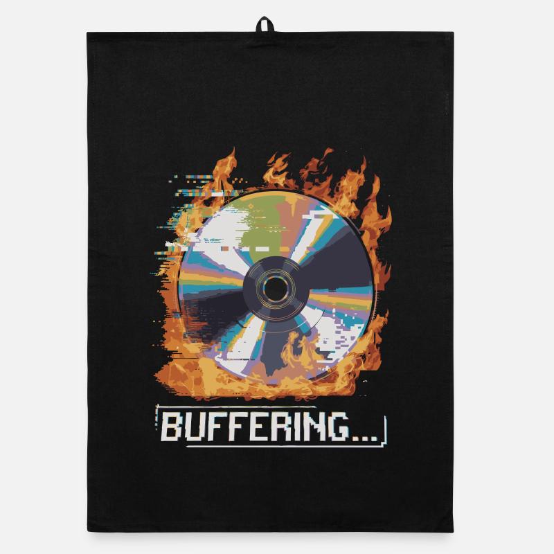Buffering... Flamingo Glitched CD Retro Design Organic dish towel