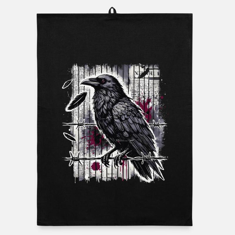 Rabe auf Stacheldraht - Gothic Dark Art Organic Geschirrtuch