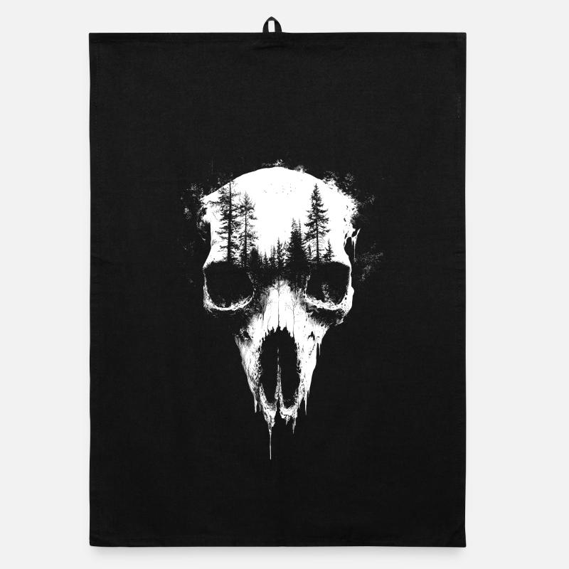 Cerf Crâne Forêt Exposition Gothique Surréaliste Graphique Torchon bio
