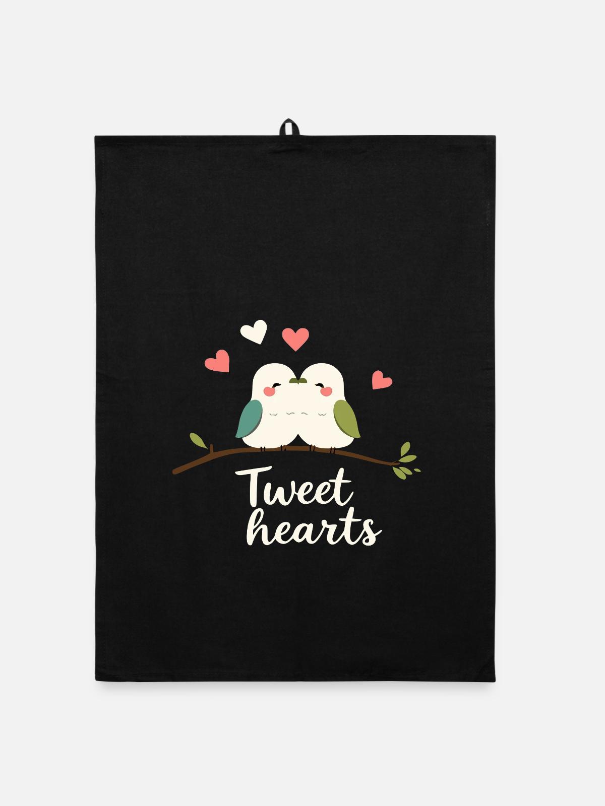 Tweet hearts - Organic Geschirrtuch - Schwarz - Vorne
