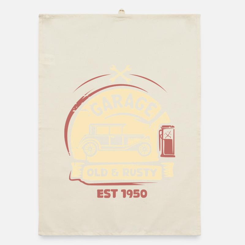 Oldtimer Retro-Liebe Klassiker im Blut Garage Logo Organic Geschirrtuch