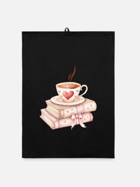 Liebe schlürfen: Kaffee und Bücher - Organic Geschirrtuch - Schwarz - Vorne