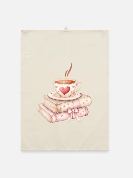 Liebe schlürfen: Kaffee und Bücher - Organic Geschirrtuch - Natur - Vorne