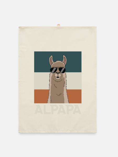 Papa Alpaga Papa Drôle Lama Cadeau de Fête des Pères - Torchon bio - nature - Devant