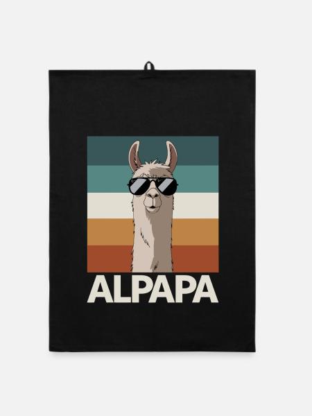 Papa Alpaga Papa Drôle Lama Cadeau de Fête des Pères - Torchon bio - noir - Devant