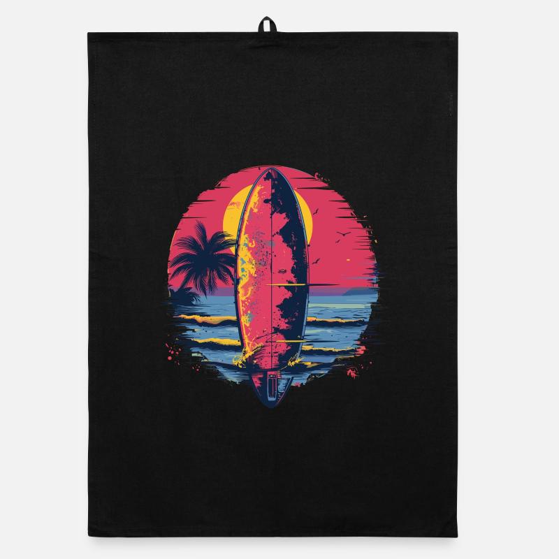 Surfboard Synthwave Organic dish towel