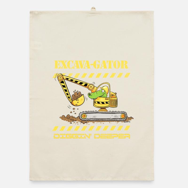 Fun Construction Site Excavator Crocodile Saying Pun Organic dish towel