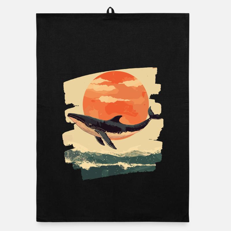 Baleine Rétro - Torchon bio - noir